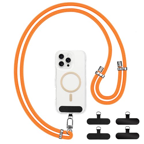 GanYesin Laccetto Universale Telefono, Cinturino Regolabile in Nylon con 4 Toppe, Compatibile con Tutti gli Smartphone con Custodia per Attività All'aperto, Viaggi Spostamenti (Rosso-arancio)