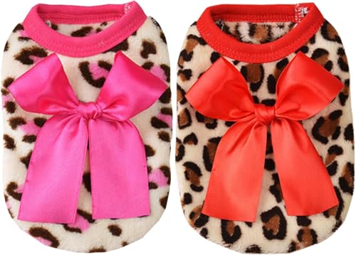 2 Pieces Dog Sweater for Small Dogs XXS Dog Clothes Chihuahua Puppy Sweaters Leopard Teacup Chihuahua Yorkie Puppy Clothes XXS Pet Sweater (Pink+RED, XX-Small) - Image 5