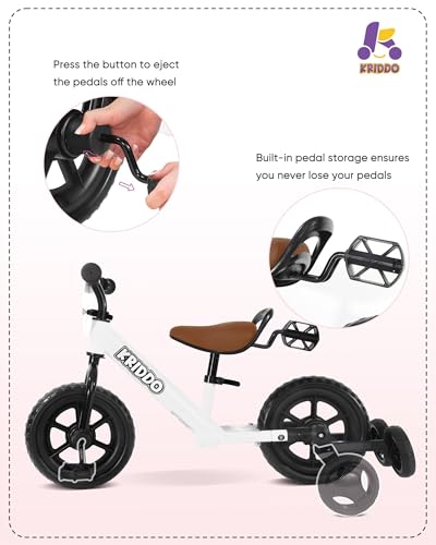 Image of KRIDDO 2-in-1 Tricycle and Balance Bike for 2 Year Old with Training Wheels