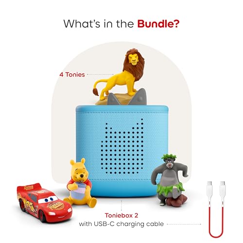 Image of Toniebox 2 Audio Player Disney Bundle for Kids 3+ with Lightning McQueen, Simba, Winnie The Pooh, and Baloo - Sky Blue