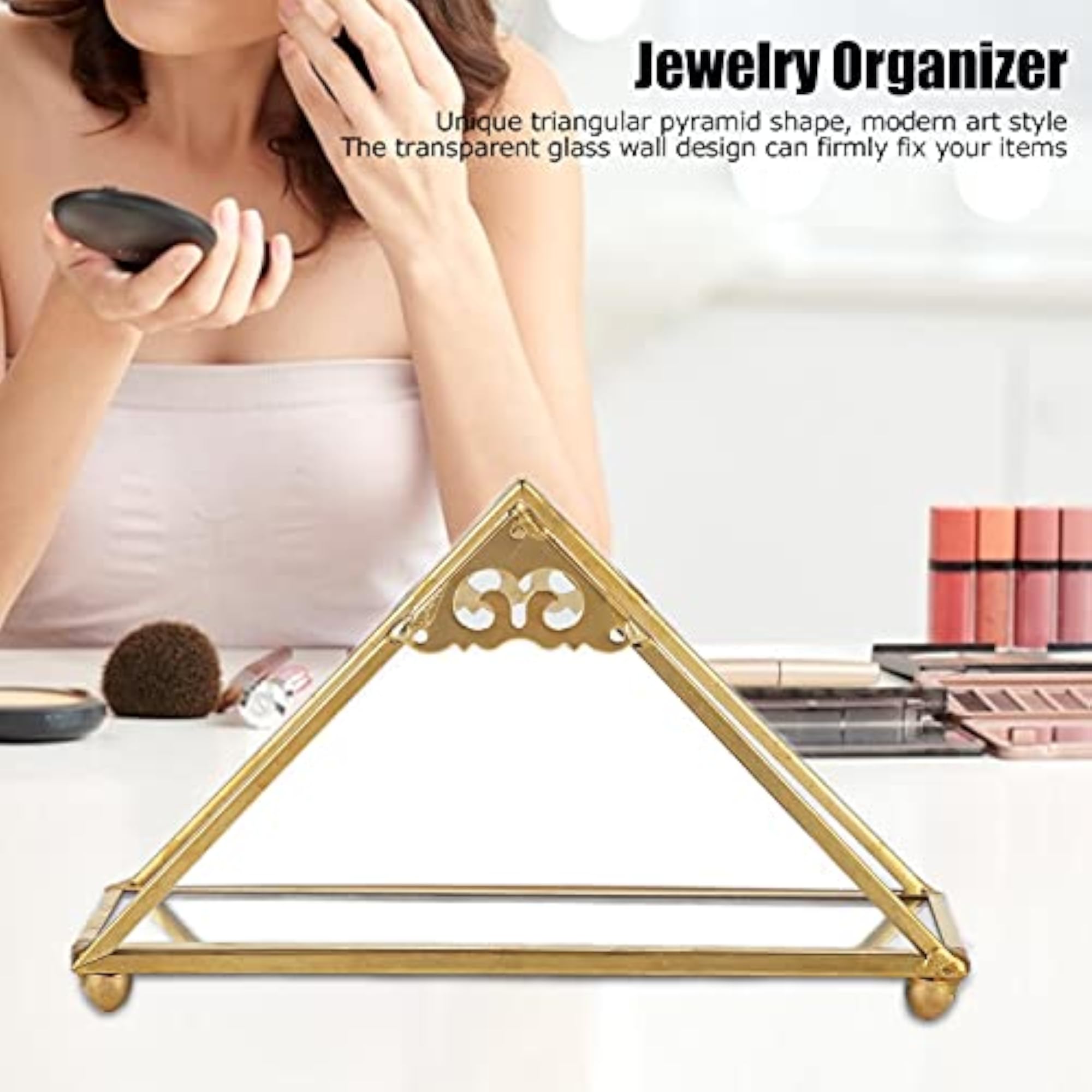 Modern Mirror Jewelry Plate with Triangular Pyramid Shape