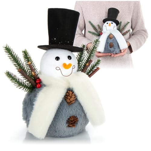 com-four® Pupazzo di Neve Taglia L, Dolce Decorazione Natalizia, Ideale Come Decorazione da tavola per l'Avvento, Bellissima Figura Decorativa per Interni, 25 cm (Bianco-Grigio - L)