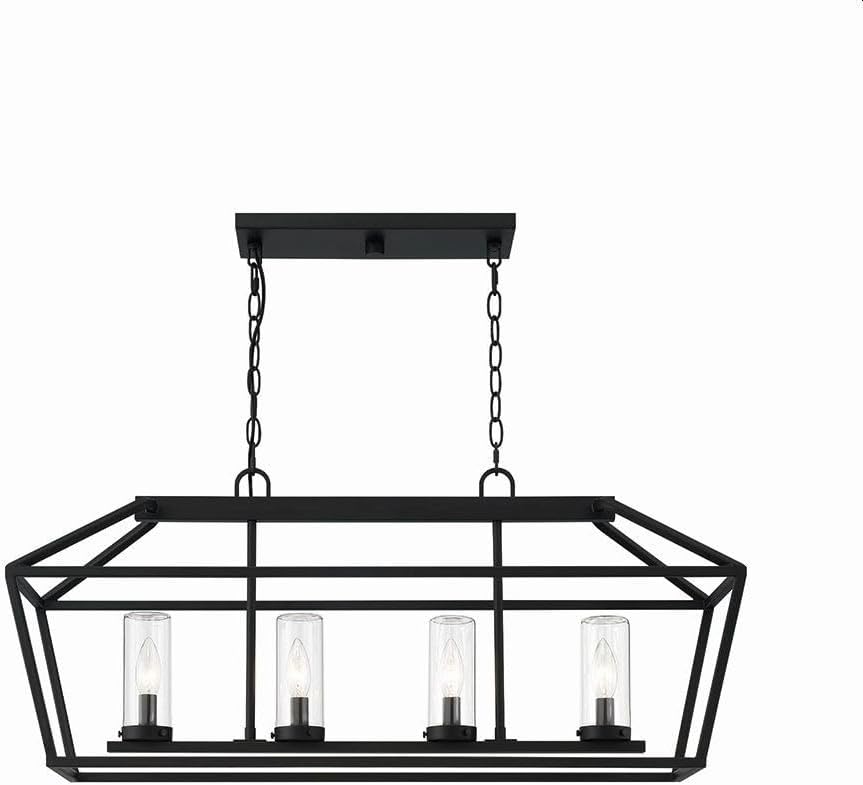 Eurofase Bastille 4 Light Small Outdoor Pendant 14.75 Inch Tall with Satin Black Finish - Caged Design Hand Blown Glass Weather Resistant Chain Hanging Light
