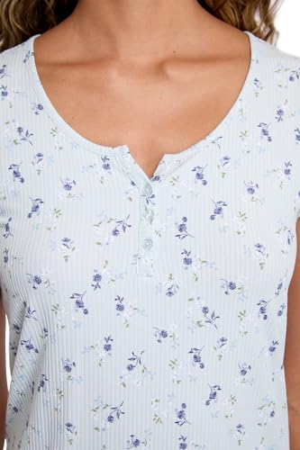 Laura Ashley Women's Pajamas 2 Piece Ribbed Knit Short Sleeve Henley Top and Pants PJ Set4