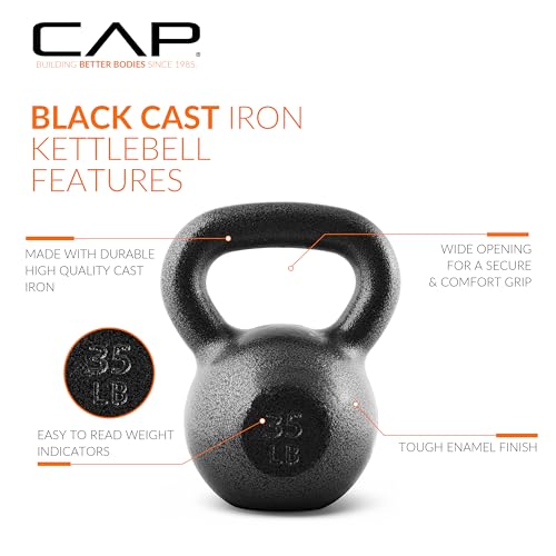 CAP Barbell Black Cast Iron Kettlebell | 35 Pounds CAP Barbell Black Cast Iron Kettlebell | 35 Pounds - Image 3