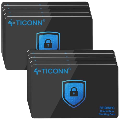 TICONN RFID Blocking Cards - 10 Pack, Premium Contactless NFC Debit Credit Card Passport Protector Blocker Set for Men & Women, Smart Slim Design Perfectly fits in Wallet/Purse (10)