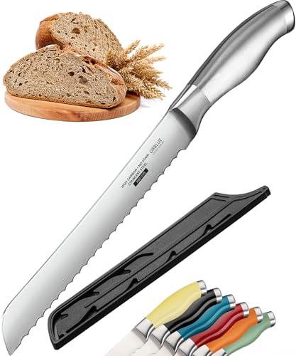 Comparison: Best Knife For Sourdough Bread 3 Orblue Serrated Bread Knife with Upgraded Stainless Steel Razor Sharp Wavy Edge Width - Bread Cutter Ideal for Slicing Homemade Bagels, Cake (8-Inch Blade with 5-Inch Handle)