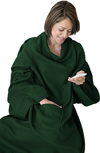 KC Caps Super Soft Fleece Blanket with Sleeves Dark Green, Super Cozy Microplush Wearable Throw for Women and Men, 53
