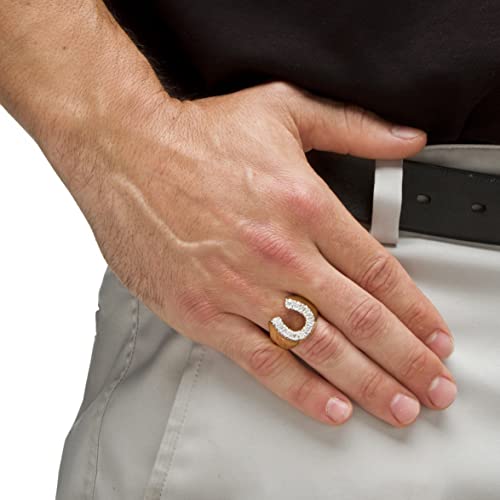 PalmBeach Men's Yellow Gold-Plated Round Cubic Zirconia Lucky Horseshoe Ring Sizes 7-133