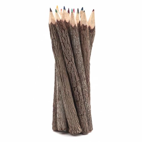 BSIRI Bark 7 Inch Colors Pencils Set Assorted-Stick Twig of Wood Pencils Outdoor Colored Wooden Pencil Tree for Child Camping Decorations Color Wood, Color Pencils for Adult Wedding Decorations