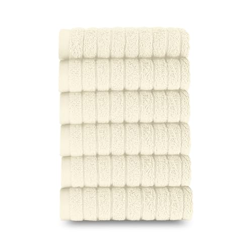 Image of Elegant Comfort 100% Turkish Cotton Corduroy Ribbed Luxury Washcloths 6 Pack Soft 13 x 13 Inch - Higly Absorbent, Durable, Quick Dry, Spa Premium Hotel Quality for Bathroom or Travel, Ivory