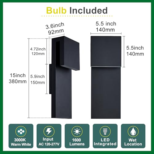Image of Tarentlight Modern Porch Lights with 2 Pack,Outdoor Indoor Integrated LED Wall Lights,2-Light Total 17W,3000K, Textured Black Finish,Outside Lights Waterproof for House Front Door Patio Garage