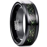 Design:Unique Celtic dragon pattern and polished finish with carbon fiber inlay and beveled edges. 8mm black-red tungsten wedding band suitable for men and women, matching different styles. Material: Genuine Tungsten Carbide, high hardness ,sturdines...