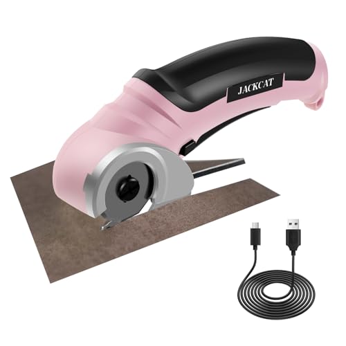 NZWBSHSSP Cordless Electric Scissors Sturdy Cardboard Cutter Tool Rechargeable Cardboard Box Cutter Multipurpose Fabric Scissor with Safety Lock Switch for Cardboard Leather Plastic Mat Felt(Pink)