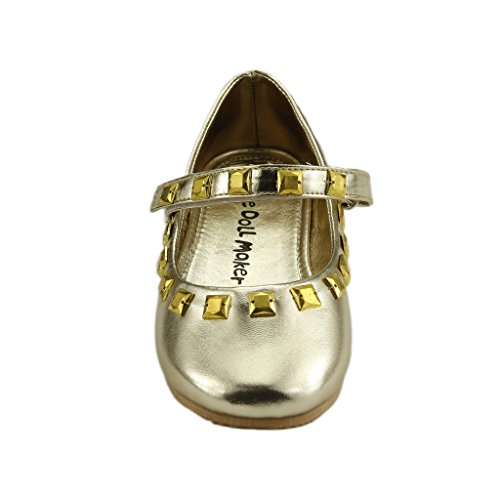The Doll Maker Girl's Metallic Strap Studded Flat2