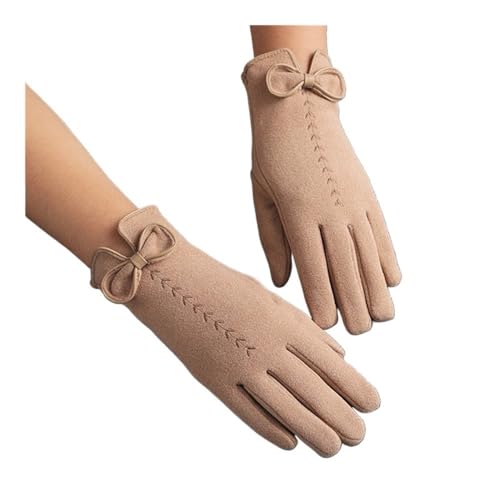 VONCYKI Guantes bordados con lazo para mujer, guantes de conducción para pantalla táctil, guantes de invierno para exteriores, para mantener el calor, guantes de ciclismo a la moda (caqui)
