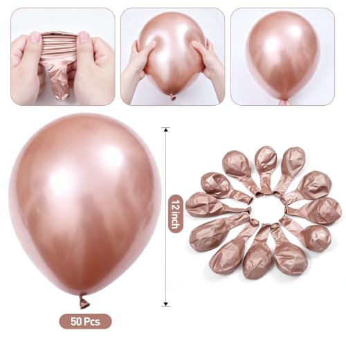 Image of KALOR 12 Inch Metallic Blush Gold Balloons, 50 Pcs Latex Helium Metallic Balloons for Kid's Birthday Party, Baby Shower, Wedding, Graduate Party Decorations