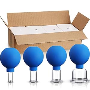 4 Pieces Glass Cupping Set Glass Silicone Cupping Cups Massage Vacuum Suction Cupping Cups for Body Face Leg Arm Back Shoulder Muscle and Joint Pain (Blue)