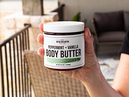 Peppermint-Vanilla-Whipped-Body-Butter-Hydrating-Cream-for-Dry-Skin-with-Shea-Butter-Scented-with-100-Pure-Essential-Oils-Paraben-Free-Non-Greasy-No-Synthetic-Fragrances-8-oz Better Shea Butter Whipped Body Butter for Women - PEPPERMINT VANILLA Body Lotion - Whipped Body Cream for Dry Skin - Paraben-Free, Non-Greasy Body Cream - Vanilla Peppermint Body Butter 8 oz