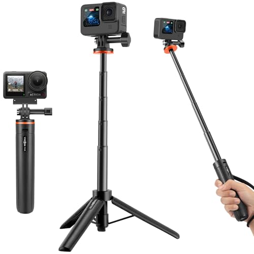 Vkesen Mini Trépied avec Rallonge Pôle pour GoPro,Perche à Selfie pour Caméra Sport,Accessoires pour GoPro,Compatible avec Go Pro, Insta360 One R/RS,DJI Osmo...