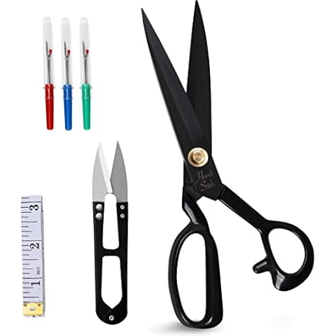 Handi Stitch Black Tailor Dressmaking Scissors 21.5cm / 8.46 inches, Tape Measure, Seam Rippers & Yarn Thread Snippers - Heavy Duty Steel Sharp Shears - Cutting Fabric, Clothes, Leather & Denim Cover
