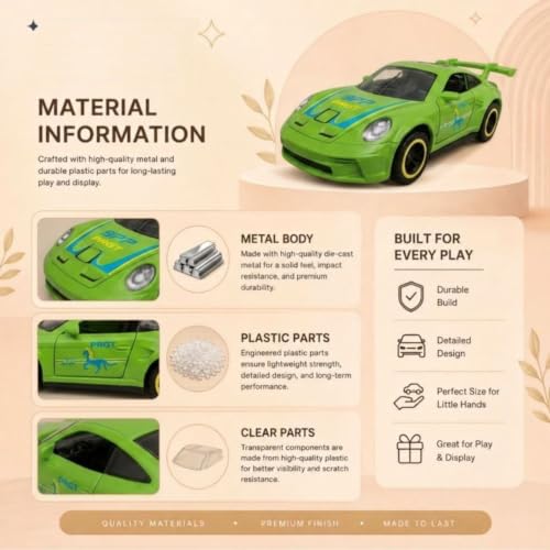 Image of 1:64 Scale Die Cast Metal Sports Car Model Toy Premium Collectible Miniature Replica with Realistic Detailing, Smooth Free Rolling Wheels for Display, Collection, Home Decor (Green)