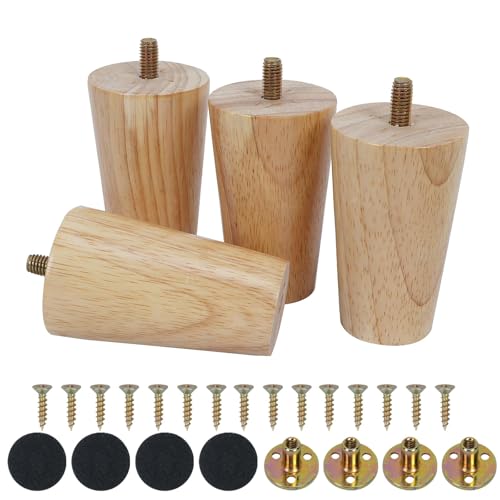 FOGAWA Juego de 4 Patas para Muebles de Madera Patas para Sofas 8cm Patas para Armario con Bases Protectoras Gabinetes de TV Mesita de Noche