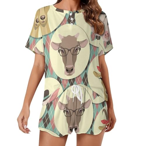 Pyjama femme imprimé vaches vêtements de nuit pour des soirées cocooning