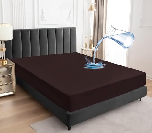 Image of Cotton Feel Terry 72x75 inch Ultra Soft Waterproof Mattress Protector King Size | Breathable Hypoallergenic Mattresses Cover for King Size Bed (Coffee)