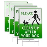 Clean Up After Your Dog Signs, 2'x9' with Metal H-Stakes No Poop Double Sided Pick Up After Your Dog Signs For Yard(4PCs)