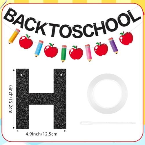 Image of Welcome Back to School Banner First Day of School Garland Black Glitter Pencil Apple Classroom Decorations for Teacher Preschool Classroom Office Home Decor Photo Backdrop Party Favors