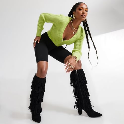 Image of Knee High Boots Women Fold Over Boots Chunky Heel Pointed Toe Tall Boots | Fashion Slouchy Boots,Side Zipper Shark Boots,Fall Spring Winter Fashion Dress Tall Boots,Evening Bridal office Long Boots