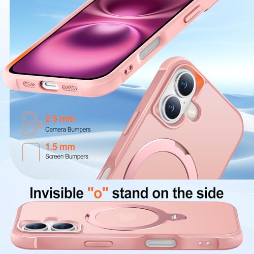 HuwaiH 360° Rotatable Magnetic Ring Stand for iPhone 16 Case, Compatible with MagSafe, Military-Grade Shockproof, Anti-Scratch Matte Translucent Phone Case for iPhone 16(Pink) by HuwaiH - Used condition - Image 6