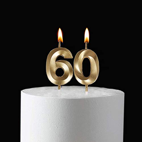 Bailym 60Th Birthday Candles,Gold Number 60 Cake Topper For Birthday Decorations Party Decoration thumb #3
