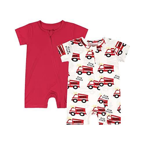 Image of Teach Leanbh Baby Boys Girls 2 Pack Bamboo Viscose Pajamas 2 Way Zipper Short Sleeve Romper Jumpsuit Sleep and Play