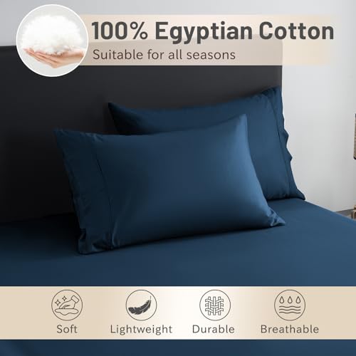 MEISHANG Extra Deep Pocket King Sheets Cotton - 1000 Thread Count Sheets - Fits 18"-24" in Deep Mattress,100% Egyptian Cotton,Sateen Weave, Soft & Breathable - 4 Piece (King, Navy)