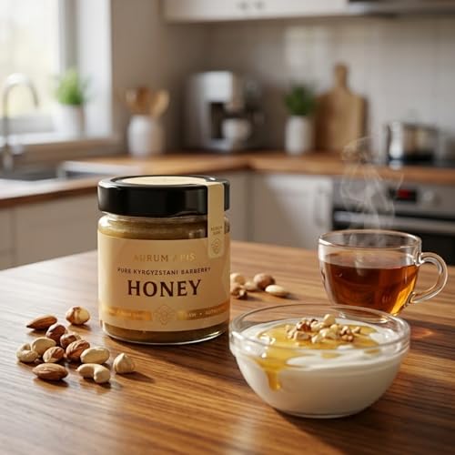Image of Aurum Apis Raw Kyrgyzstani Barberry Honey, 100% Raw Unfiltered Pure Honey, Hand Harvested Organic Honey, Non-GMO, Rich Nutrients & Energy Source, Certified Organic Honey (130g)