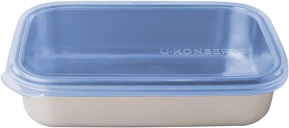 U Konserve Stainless Steel Rectangle Food Storage Bento Box Container, Leak Proof Silicone Lid Dishwasher Safe - Plastic Free, (25oz Cosmic Blue)