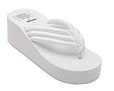 ANBOVER Women's High Wedge Beach Summer Thong Platform Slippers, White, 10US/41EU