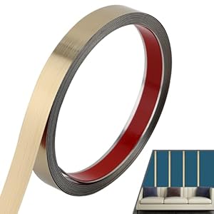 Peel and Stick Metal Finish Molding Trim, Stainless Steel Strip for Wall, Mirror Frame, Fireplace and Craft Decoration (Brushed Gold, 19.7 ft x 0.6 in)