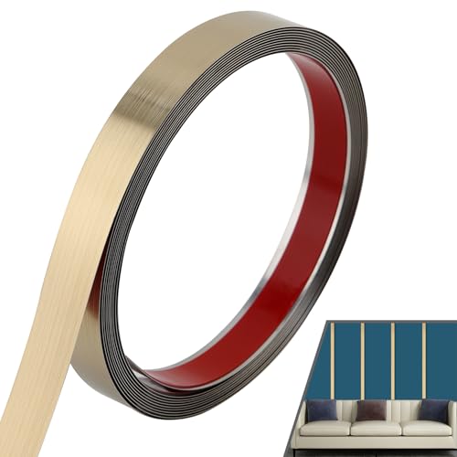 Peel and Stick Metal Finish Molding Trim, Stainless Steel Strip for Wall, Mirror Frame, Fireplace and Craft Decoration (Brushed Gold, 19.7 ft x 0.6 in)