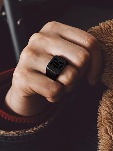 Bandmax Custom Signet Letter Stainless Steel/14K Gold Plated Black Initial Ring for Men Personalized Engraved Name Ring Gift for Father Husband Son Friend3