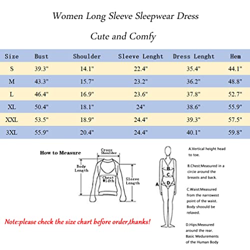 Enjoynight Women's Cotton Sleepwear Long Sleeves Nightgown Print Tee Sleep Dress(Small,Snow) #TOP6