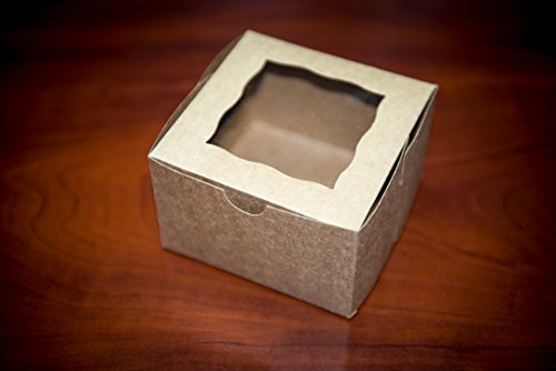 Small Brown Bakery/Pastry Boxes - 10 Pack 4X4X2.5" Gift Box For Weddings/Holidays/Party Favors/Birthdays/Desserts, Cookie Boxes With Window, Bonus Labels #TOP7