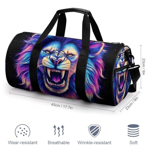 Portable Large Duffel Bag for Men, Waterproof Gym Yoga Tote Bag Trippy Space Animal King Cool Lion Art Carry on Overnight Bags for Travel Sports2