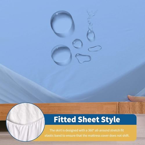 Image of Waterproof Soft Non-Woven Mattress Protector for Bed in Size 78 inchx66 inch |Breathable Elastic Fitted Mattress Cover for 10-Inch Deep Mattresses - Blue