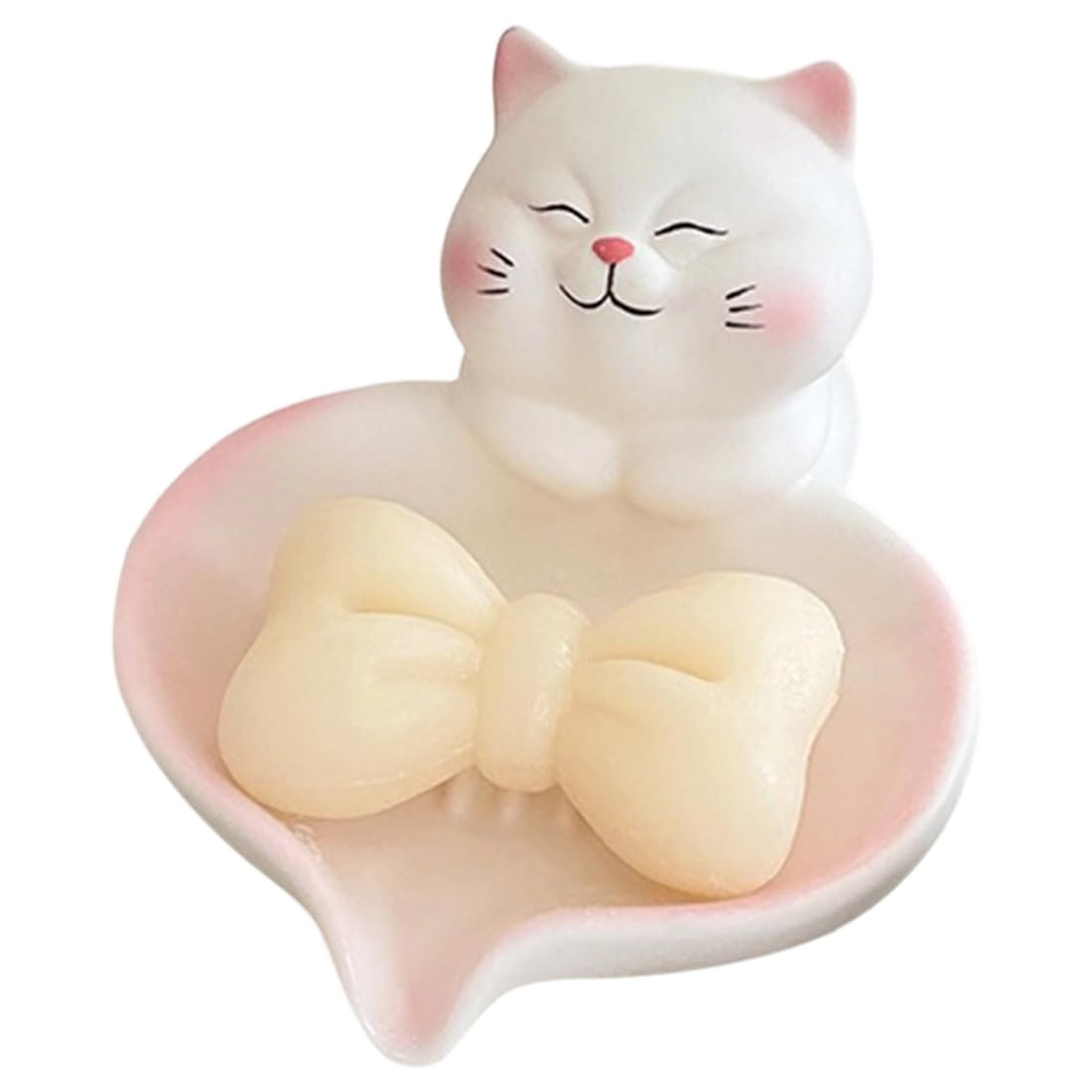 CTRLZS Non-Slip Base, 1pc Cute Cat Soap Dish-Bathroom Countertop Organizer with Drainage, Pastel Pink& White Decor- Soap Holder