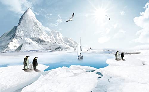 Qmetos Antarctic Glacier Penguin Wallpaper 3D Murals, Iceberg Snow Render Illustration Wallpaper Mural Space For Living Room And Bedroom Tv Background Wall 110''W X 78.7''H #TOP6