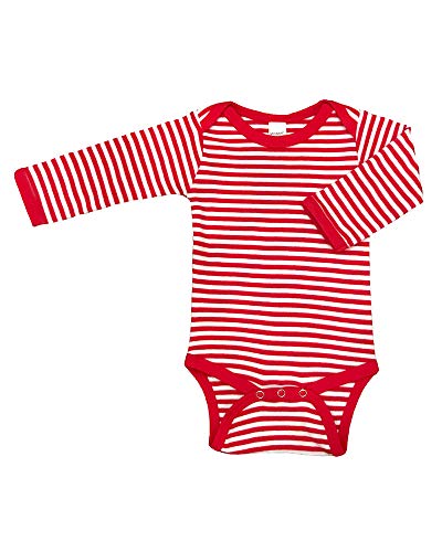 Monag Long Sleeve Striped Bodysuit, Stripe Baby One-piece, Stripe Baby Bodysuit, Red/White, 3-6m