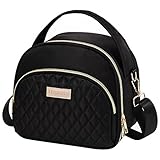 LLEGASTE Black Cute Insulated Lunch Tote Bag for Women Work,Reusable Adult Lunch Box for Women, Stylish Wide Open Cooler Bag for Work(Black)